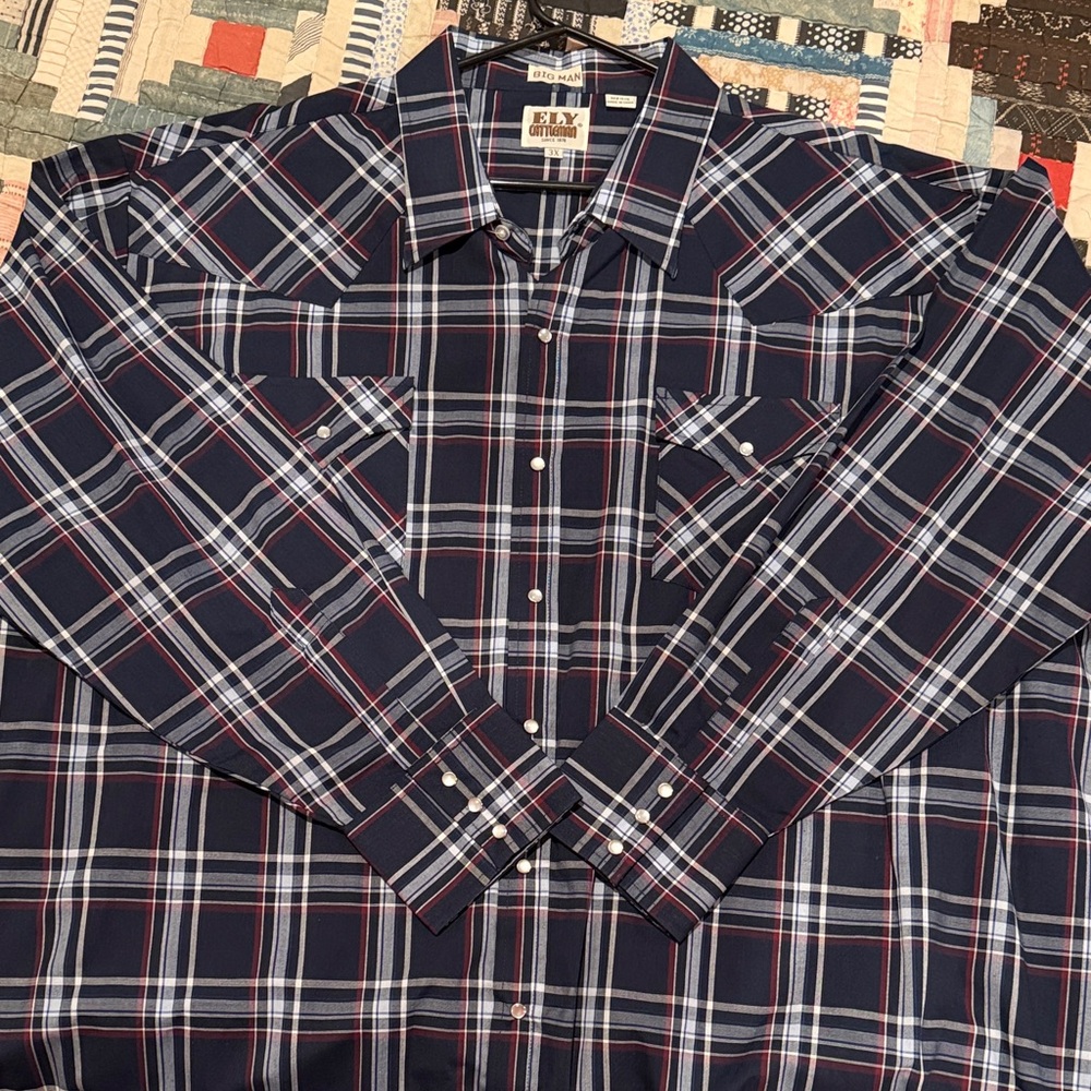 Ely Cattleman Men's Blue and Red Plaid Shirt